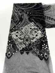 Affordable high quality lace fabric with beads pearls and sequins wedding dress lace fabric
