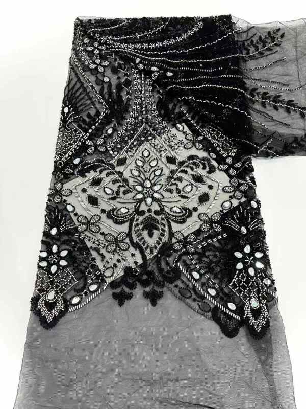 Affordable high quality lace fabric with beads pearls and sequins wedding dress lace fabric