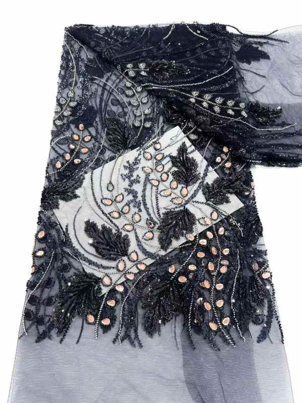 Affordable high quality lace fabric with beads pearls and sequins wedding dress lace fabric