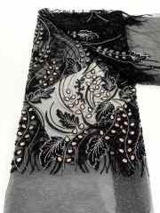 Affordable high quality lace fabric with beads pearls and sequins wedding dress lace fabric