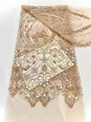 Affordable high quality lace fabric with beads pearls and sequins wedding dress lace fabric