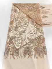 Affordable high quality lace fabric with beads pearls and sequins wedding dress lace fabric