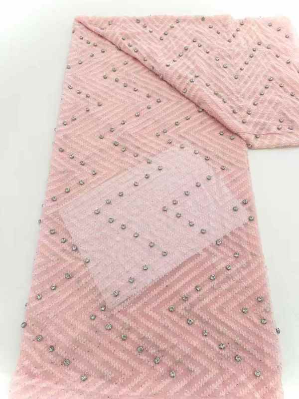 Affordable high quality lace fabric with beads pearls and sequins wedding dress lace fabric