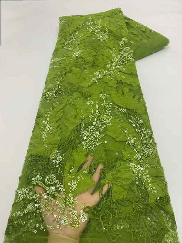 Affordable high quality lace fabric with beads pearls and sequins wedding dress lace fabric