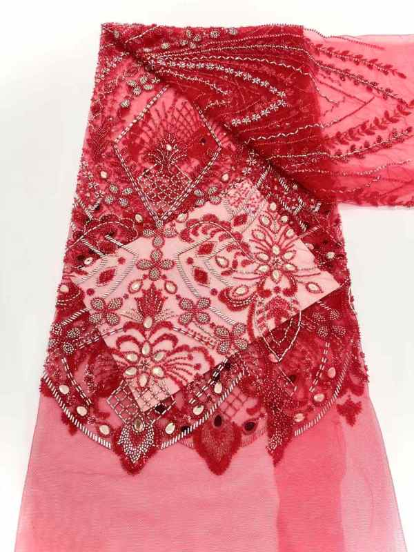 Affordable high quality lace fabric with beads pearls and sequins wedding dress lace fabric