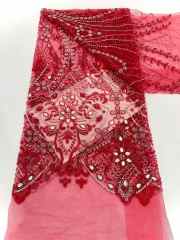 Affordable high quality lace fabric with beads pearls and sequins wedding dress lace fabric