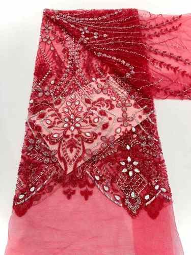 Affordable high quality lace fabric with beads pearls and sequins wedding dress lace fabric