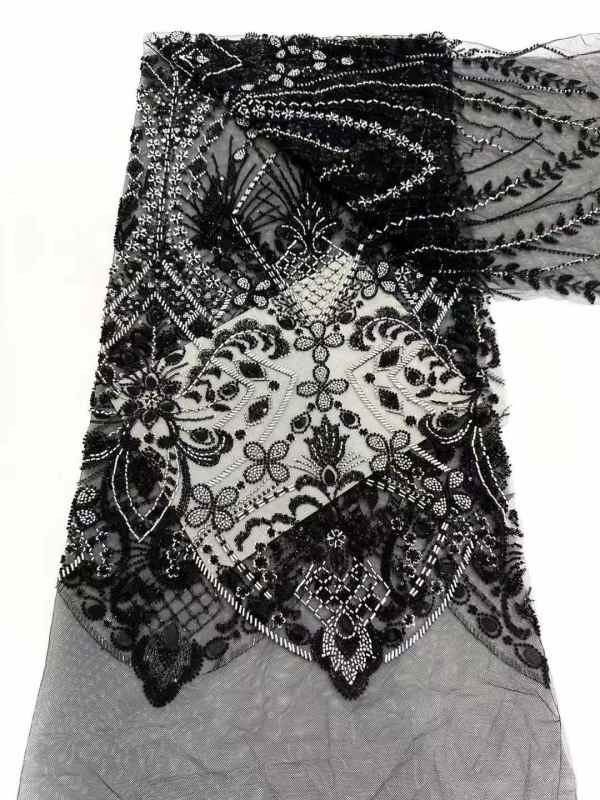 Affordable high quality lace fabric with beads pearls and sequins wedding dress lace fabric