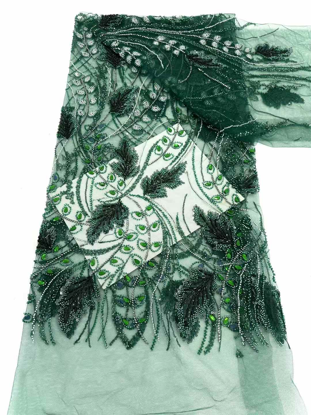Affordable high quality lace fabric with beads pearls and sequins wedding dress lace fabric