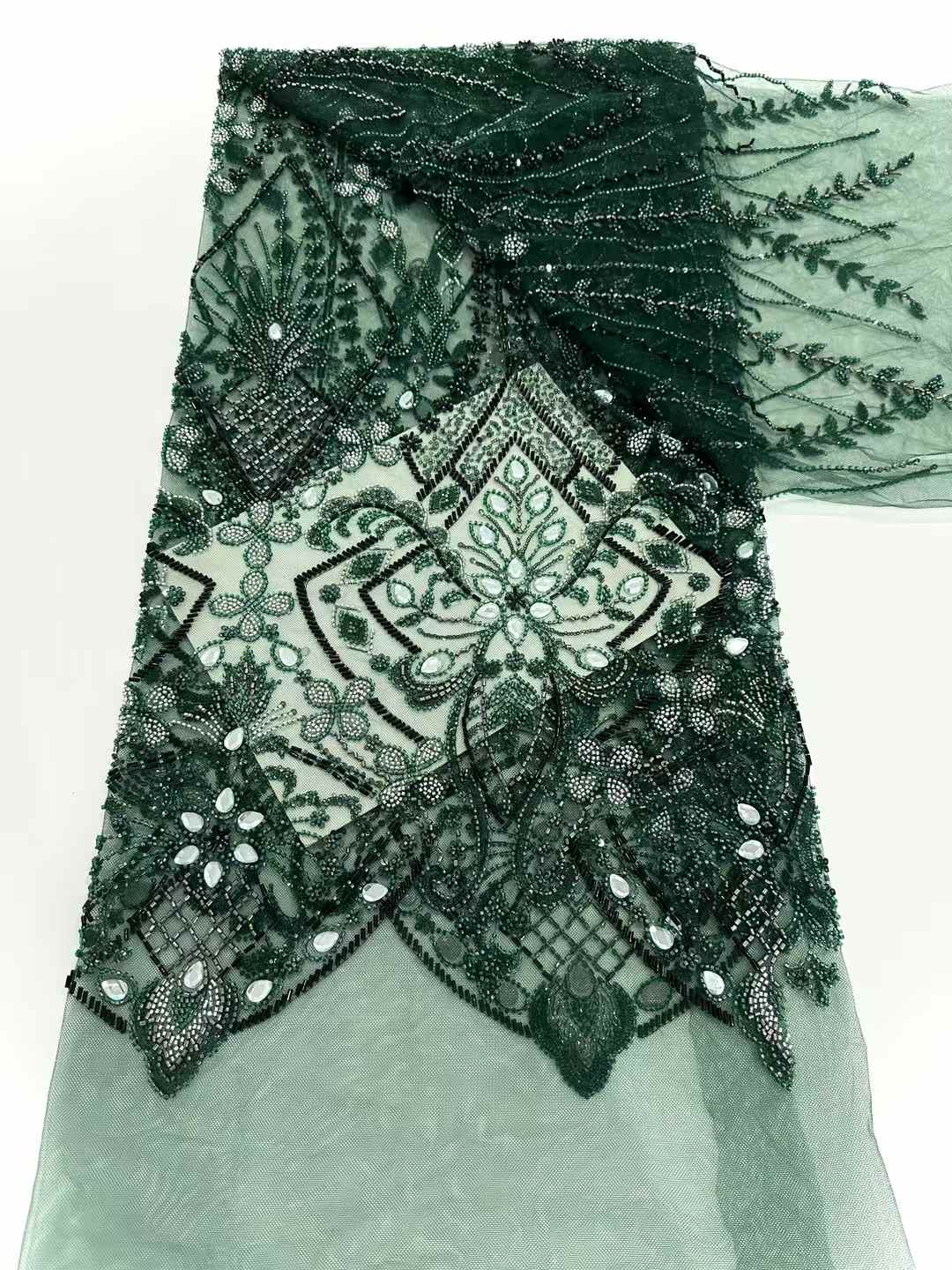 Affordable high quality lace fabric with beads pearls and sequins wedding dress lace fabric