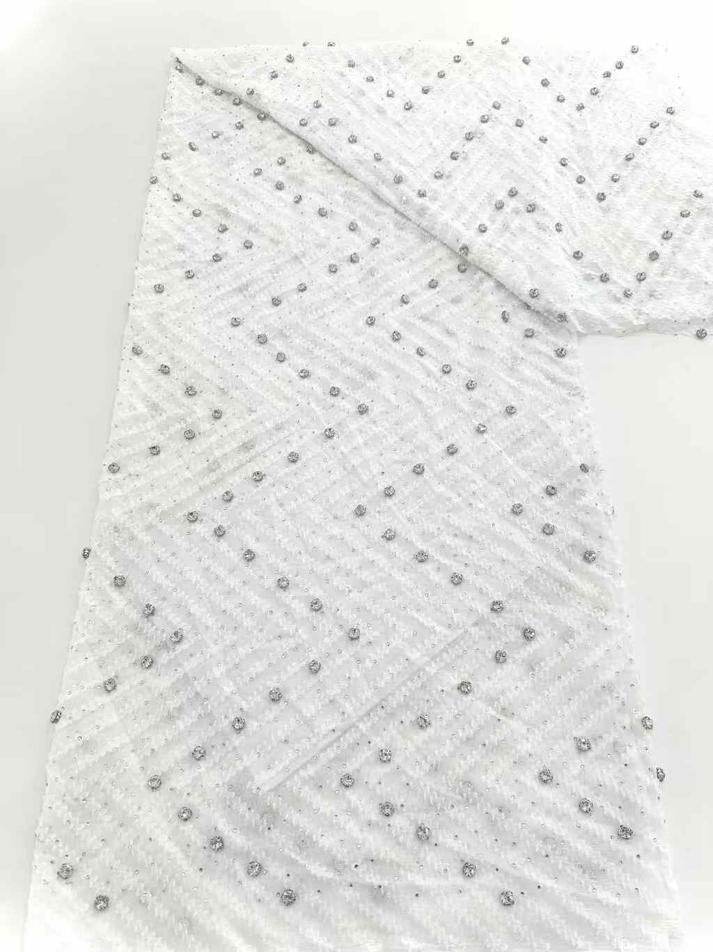 Affordable high quality lace fabric with beads pearls and sequins wedding dress lace fabric