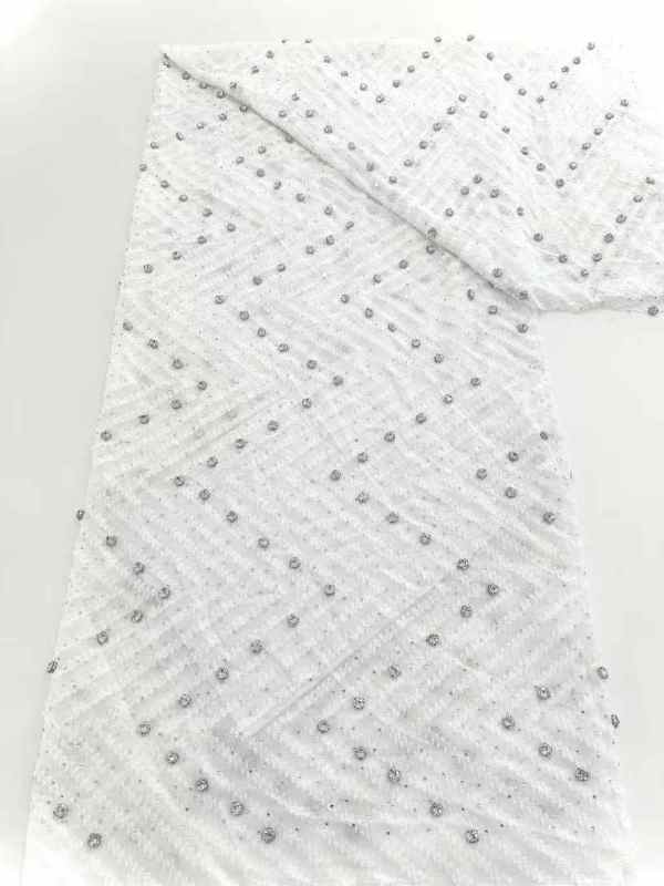 Affordable high quality lace fabric with beads pearls and sequins wedding dress lace fabric
