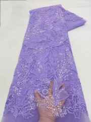 Affordable high quality lace fabric with beads pearls and sequins wedding dress lace fabric