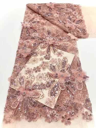 Affordable high quality lace fabric with beads pearls and sequins wedding dress lace fabric