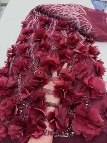 Affordable high quality lace fabric with beads pearls and sequins wedding dress lace fabric