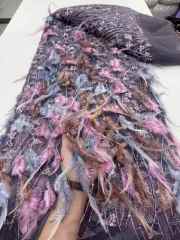 Affordable high quality lace fabric with beads pearls and sequins wedding dress lace fabric