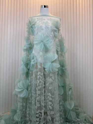 Affordable high quality lace fabric with beads pearls and sequins wedding dress lace fabric