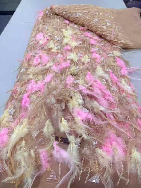 Affordable high quality lace fabric with beads pearls and sequins wedding dress lace fabric