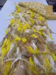 Affordable high quality lace fabric with beads pearls and sequins wedding dress lace fabric