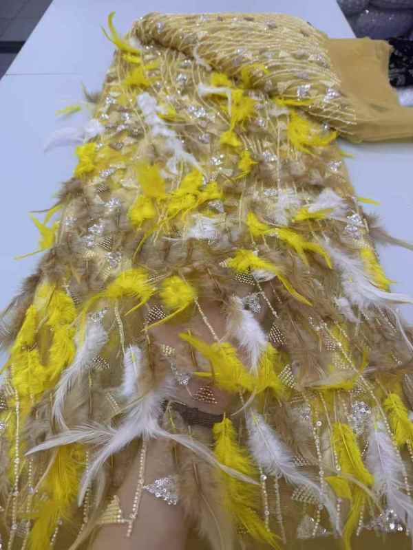 Affordable high quality lace fabric with beads pearls and sequins wedding dress lace fabric