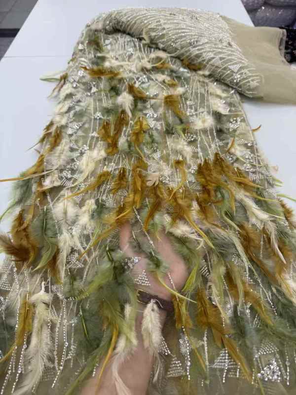 Affordable high quality lace fabric with beads pearls and sequins wedding dress lace fabric