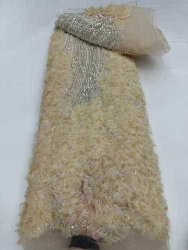 Affordable high quality lace fabric with beads pearls and sequins wedding dress lace fabric
