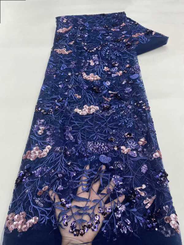 Affordable high quality lace fabric with beads pearls and sequins wedding dress lace fabric