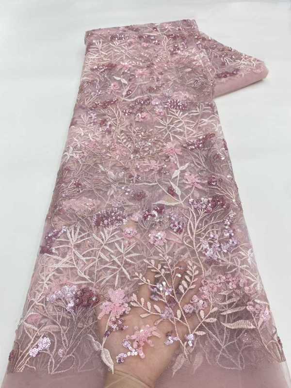 Affordable high quality lace fabric with beads pearls and sequins wedding dress lace fabric