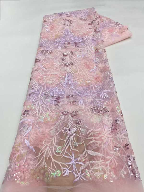Affordable high quality lace fabric with beads pearls and sequins wedding dress lace fabric