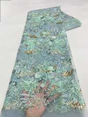 Affordable high quality lace fabric with beads pearls and sequins wedding dress lace fabric