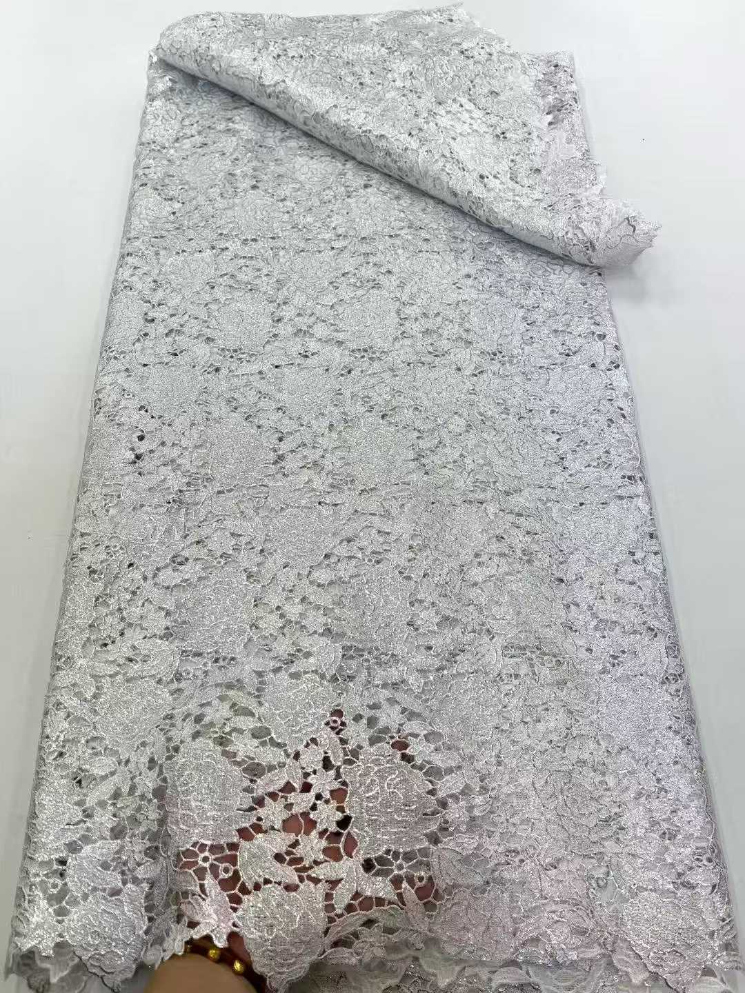 Affordable high quality lace fabric with beads pearls and sequins wedding dress lace fabric