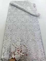Affordable high quality lace fabric with beads pearls and sequins wedding dress lace fabric