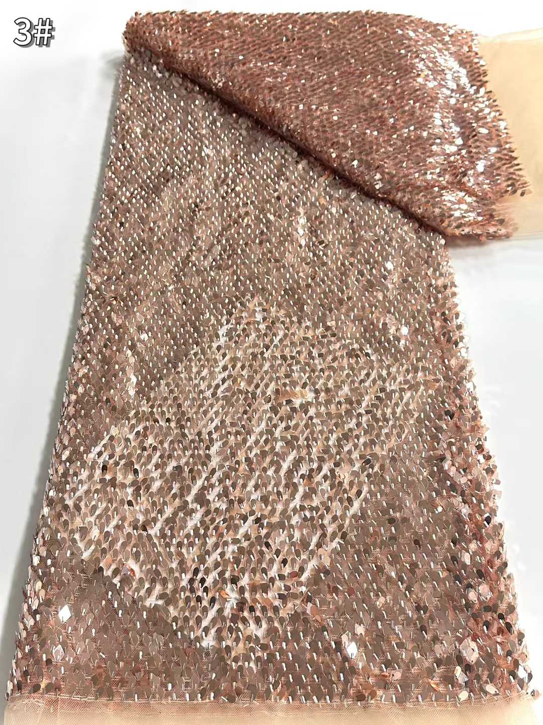 Affordable high quality lace fabric with beads pearls and sequins wedding dress lace fabric
