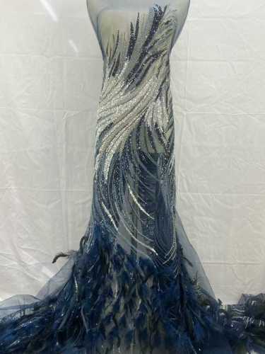 Shiny bridal tulle lace with heavy beads and pearls luxury crystal sequins lace for wedding dress