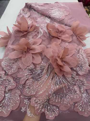 Affordable high quality lace fabric with beads pearls and sequins wedding dress lace fabric