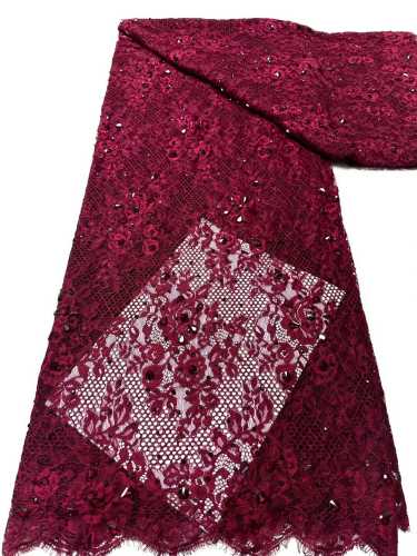 Affordable high quality lace fabric with beads pearls and sequins wedding dress lace fabric