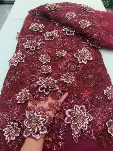 Affordable high quality lace fabric with beads pearls and sequins wedding dress lace fabric