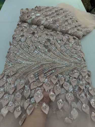 Affordable high quality lace fabric with beads pearls and sequins wedding dress lace fabric