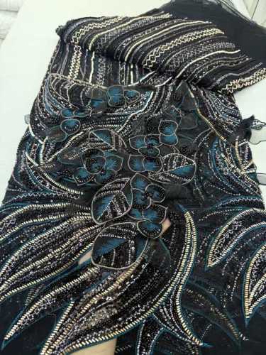 Affordable high quality lace fabric with beads pearls and sequins wedding dress lace fabric