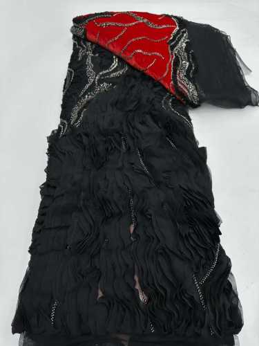 Affordable high quality lace fabric with beads pearls and sequins wedding dress lace fabric