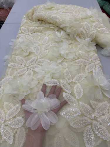 Affordable high quality lace fabric with beads pearls and sequins wedding dress lace fabric