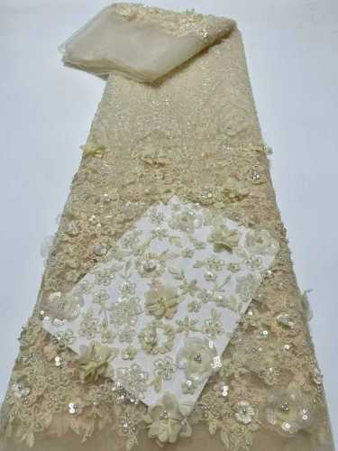 Affordable high quality lace fabric with beads pearls and sequins wedding dress lace fabric