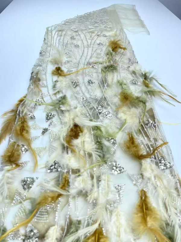 Affordable high quality lace fabric with beads pearls and sequins wedding dress lace fabric