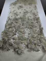 Affordable high quality lace fabric with beads pearls and sequins wedding dress lace fabric