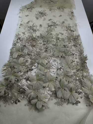 Affordable high quality lace fabric with beads pearls and sequins wedding dress lace fabric