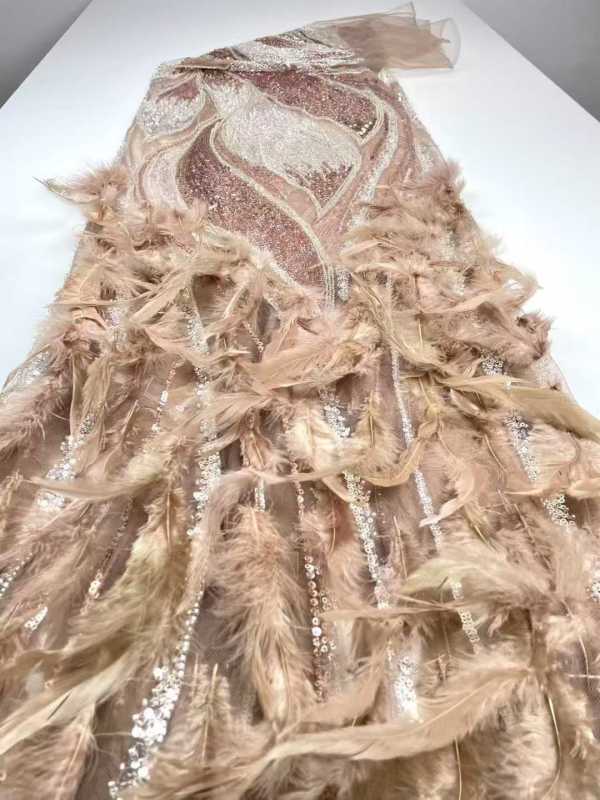 Affordable high quality lace fabric with beads pearls and sequins wedding dress lace fabric