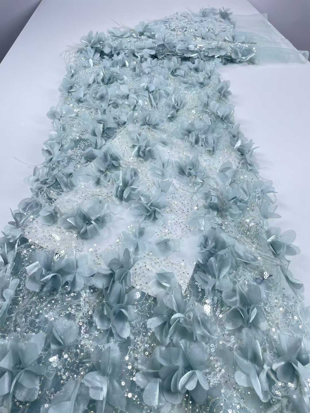 Affordable high quality lace fabric with beads pearls and sequins wedding dress lace fabric