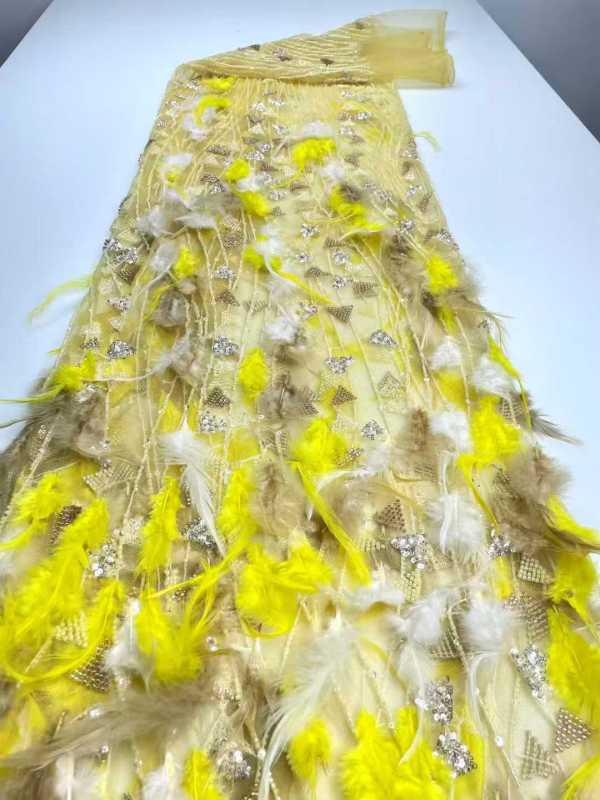 Affordable high quality lace fabric with beads pearls and sequins wedding dress lace fabric