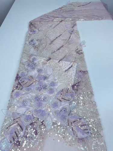 Affordable high quality lace fabric with beads pearls and sequins wedding dress lace fabric