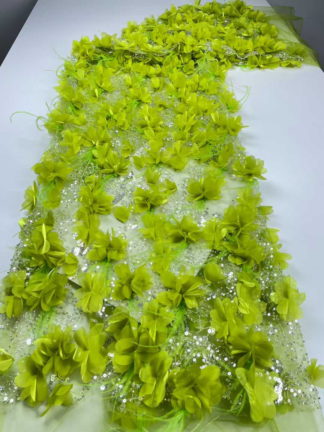 Affordable high quality lace fabric with beads pearls and sequins wedding dress lace fabric